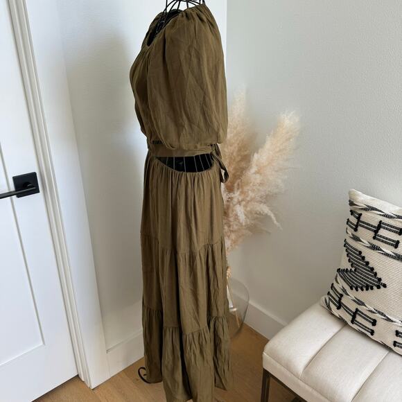 Anthropologie By The River Cut Out Midi Dress Olive Green NWOT Small - Picture 6 of 10